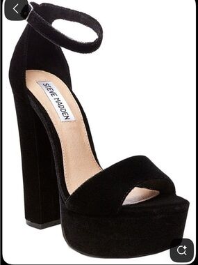Steve Madden Black Velvet Platform Block Heel Sandal with Ankle Strap